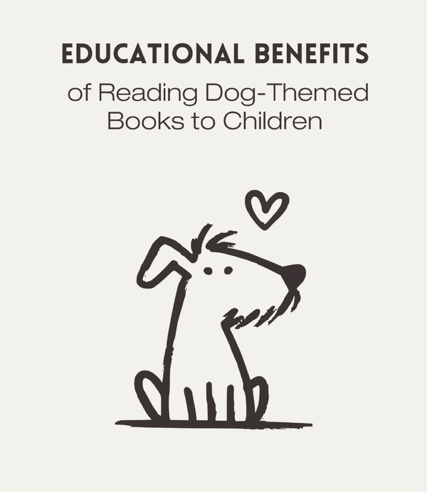 Educational Benefits of Reading Dog-Themed Books to Children Blog Post Cover with an outlined dog illustration