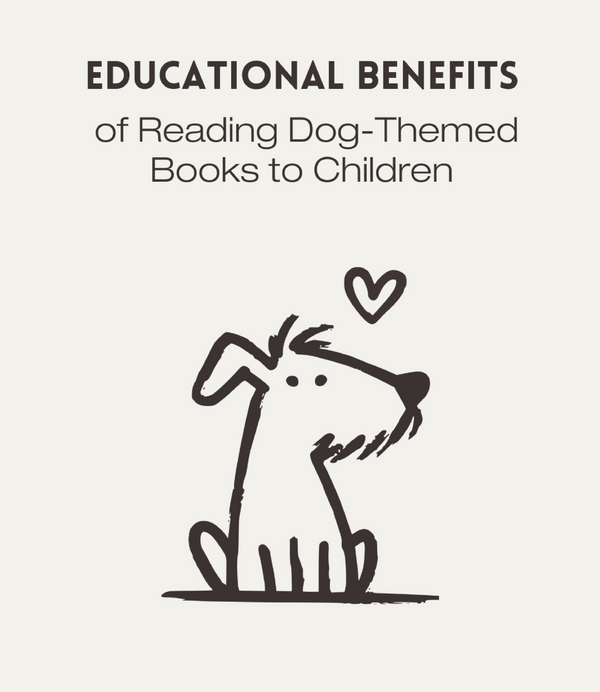 Educational Benefits of Reading Dog-Themed Books to Children Blog Post Cover with an outlined dog illustration