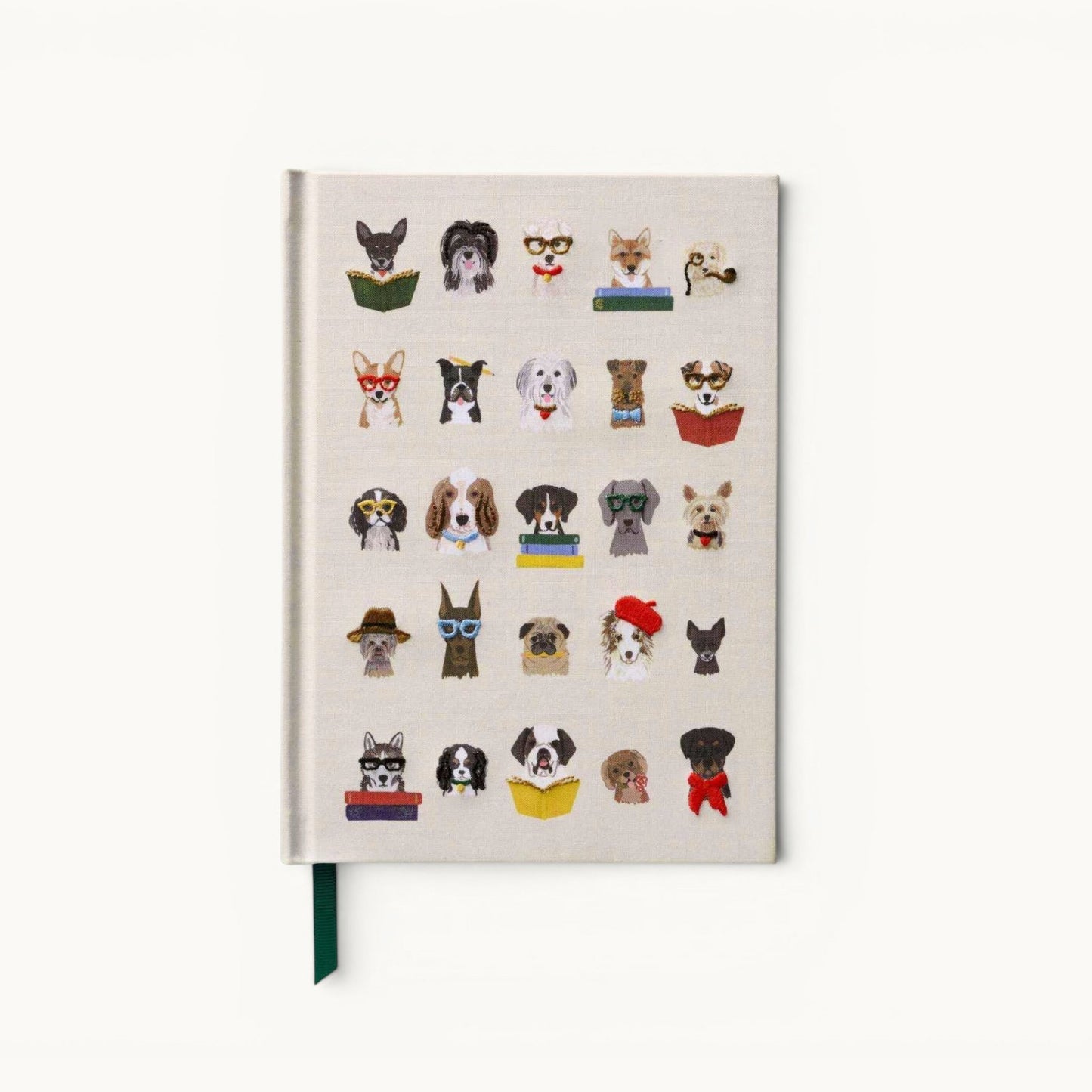 Embroidered journal with dog illustrations on the cover