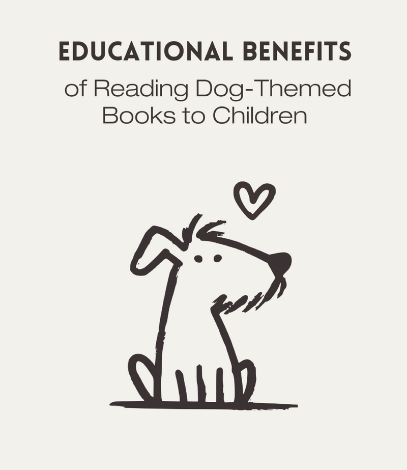 Educational Benefits of Reading Dog-Themed Books to Children Blog Post Cover with an outlined dog illustration