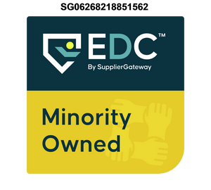 EDC by SupplierGateway logo with 'Minority Owned' text on a blue and yellow background