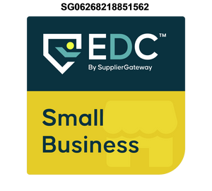 EDC by SupplierGateway logo on a blue and yellow background with 'Small Business' text.