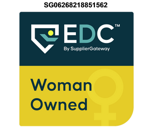 EDC by SupplierGateway logo with 'Woman Owned' label on a blue and yellow background