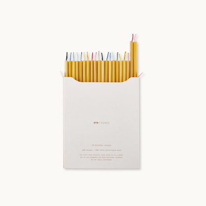 Set of birthday beeswax candles in a white box with 'OVO Things' branding.