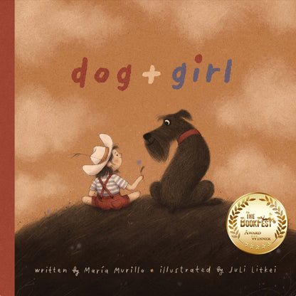Children's picture book dog + girl by Maria Murillo, published by Lyvro Publishing. ISBN 9798990531307. Book cover with a child and dog sitting together, featuring the Booklist Award logo. 