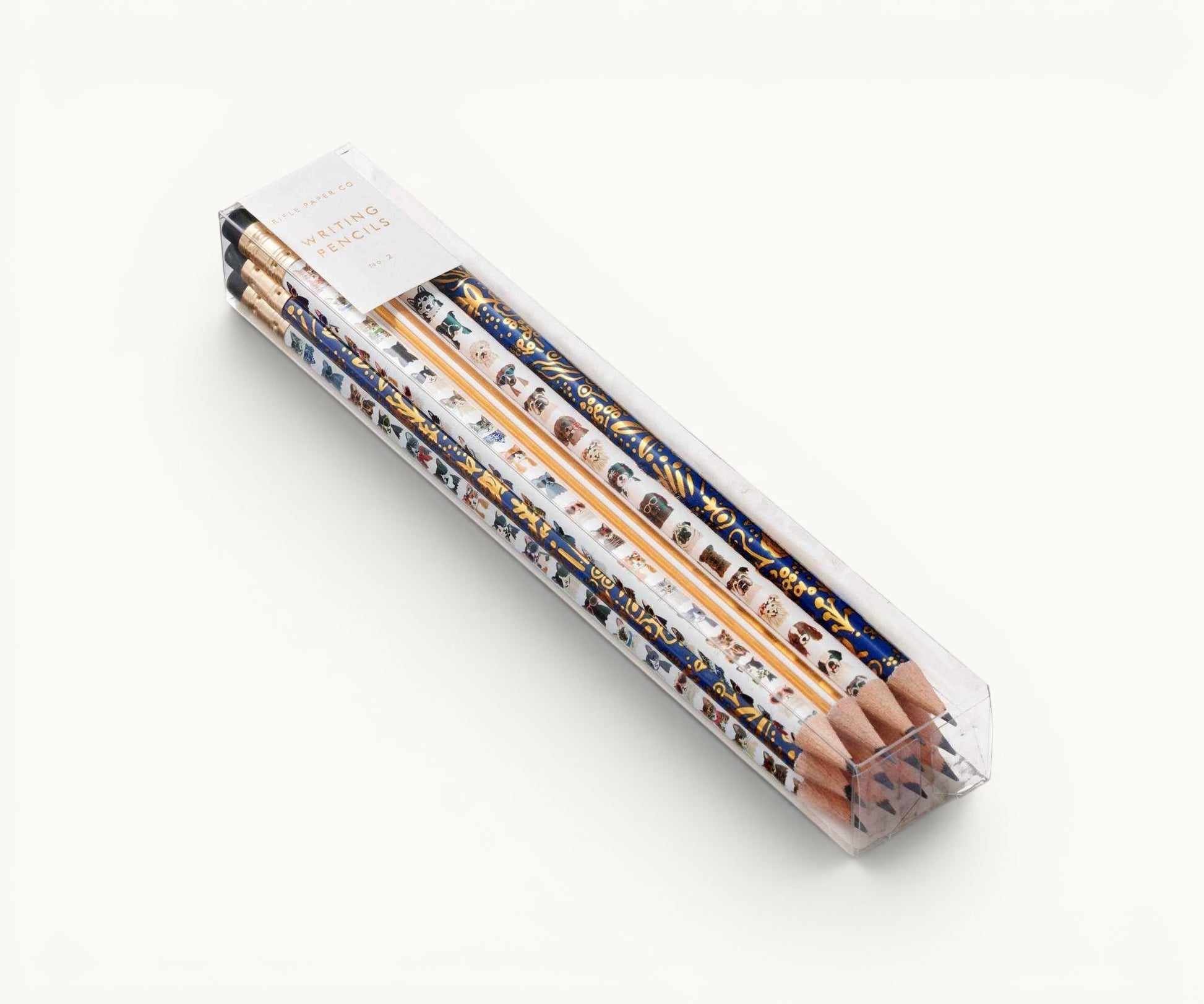Pencil set with decorative cat & dog design on a white background