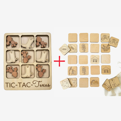 Wooden Tic-Tac-Toe / Tic-Tac-Texas game set with Texas Wooden Memory game